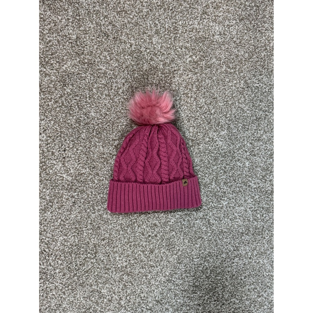ZeroXposur Womens Magenta Pink Cable Knit Beanie Faux Fur Pom Pom Fleece Lined